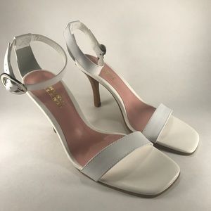 Bruno Valenti White Leather Heel Ankle Strap S 10M